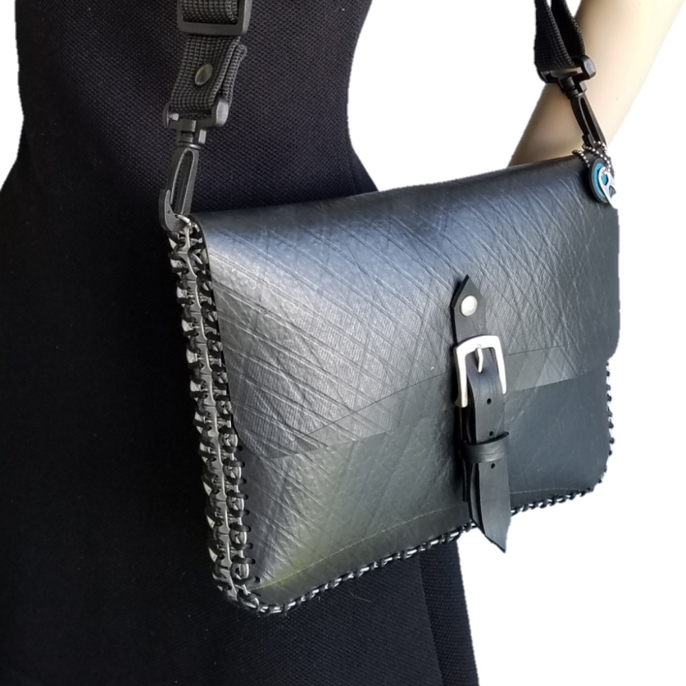 Recycled ♻️ Innertube Soda Pop Tab Messenger Bag